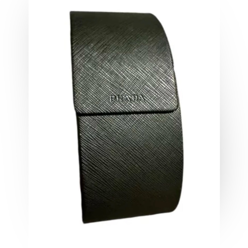 Prada Eyeglass Eye Glass Black Leather Hard Shell Flip Case & Cloth